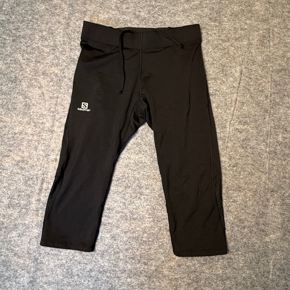 Salomon Actilite Running Capri Tights Womens S Black Mesh Trail Hiking Leggings